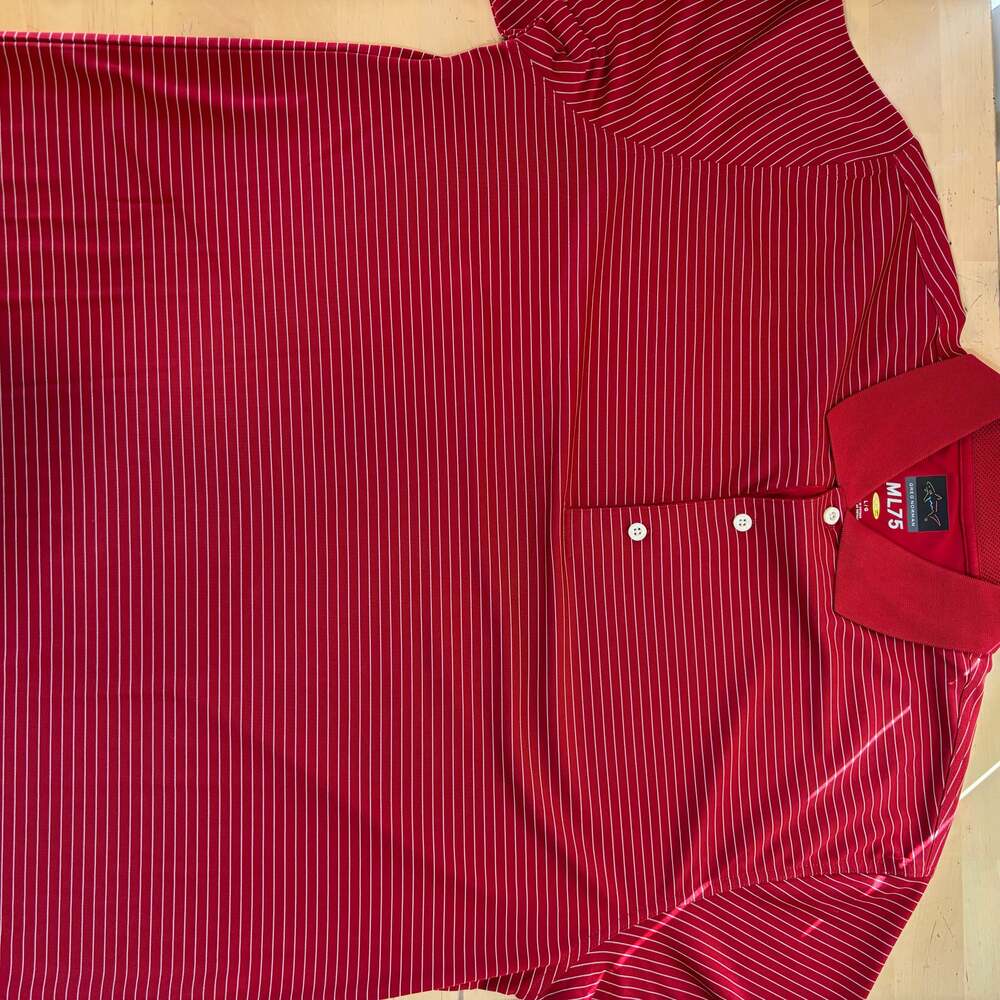 Greg Norman ML75 Performance Golf Polo Shirt Red White Striped Size L - Picture 6 of 7